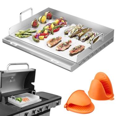 Imagem de GrillSpesoX Chapa Para Grelha A Gás - Chapa De Aço Inoxidável, Grelha Plana Com Bandeja Coletora De Gordura Removível, Chapa Para Grelhar No Fogão A Carvão, Chapa Para Grelhar Ao Ar Livre (23" X 16"