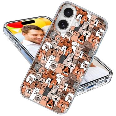 Imagem de ARTIOSIT Capa para iPhone 16 para meninas e homens, à prova de choque, fina, fina, macia, TPU transparente, capa protetora para iPhone 16 6.1, desenho animado animal de estimação cães fofos gatos