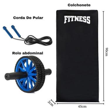Imagem de Kit Colchonete De Academia treino Pilates Yoga corda De Pular e roda Abdominal-Unissex