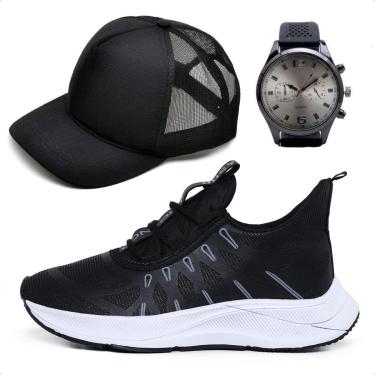 Imagem de Combo Tênis Masculino Esportivo Academia Treino Musculação Caminhada Casual com Relógio e Boné-Masculino