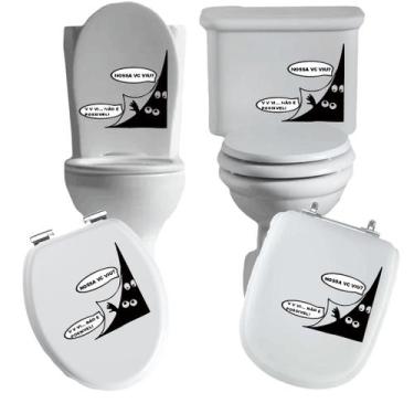 Imagem de Adesivo espiando 2 vaso sanitário privada caixa acoplada descarga azul