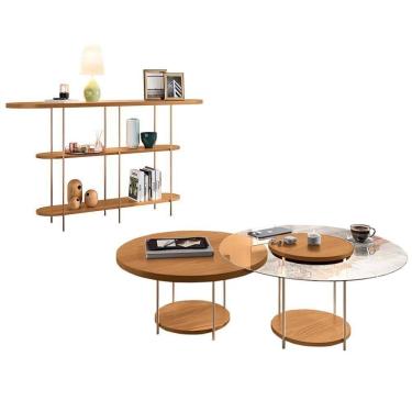 Imagem de Aparador Infinity E Mesas De Centro Sky Com Tampo De Vidro E Em Mdf Cinamomo - Hb Móveis Cinamomo