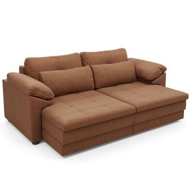 Imagem de Sofá Retrátil Para Sala De Estar 3 Lugares 215cm Riza S03 Couro Soft Mel - Lyam Decor