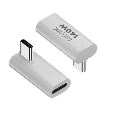 Imagem de QIANRENON Extensor adaptador de dados USB 4.0 C de ângulo de 90° 140W 40Gbps tipo C macho para fêmea conector de carregamento de ângulo reto PD140W/8K @60Hz, Al Hull, para Thunderbolt 3 iPhone 15