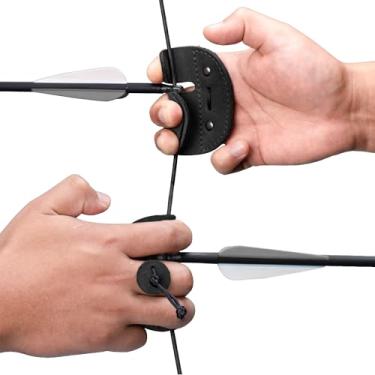 Imagem de Hide & Drink, Aba de dedo para tiro com arco, proteção contra arcos recurvos, protetor de dedo, equipamento de treino de tiro esportivo e ao ar livre, couro de flor integral, feito à mão, preto carvão