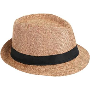 Imagem de Soffpjy 1920s Men Fedora Hat Accessories 20s Men Gangster costume Short Brim Summer Beach Sun Hat (khaki A, 60cm)