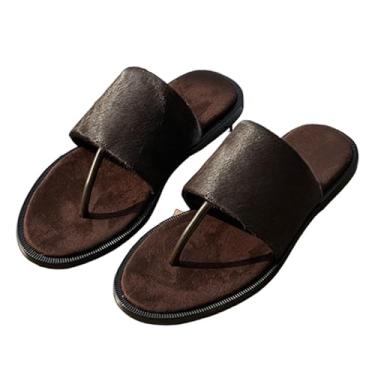 Imagem de Archicolor Sapatos femininos minimalistas Smmer sandálias francesas retrô crina de cavalo de couro genuíno chinelos femininos, Marrom, 34