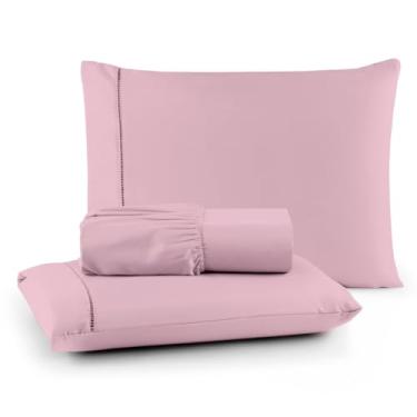 Imagem de Roupa de Cama Lençol 200 Fios Algodão 3 Peças em Ponto Palito Anti-Pilling com Toque Suave Premium