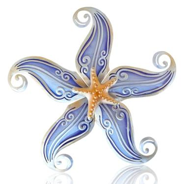 Imagem de POXOHO Decoração de parede de estrela do mar, decoração costeira vida marinha arte de parede estrela do mar 30,5 cm, decoração de casa náutica entrega arte de parede oceano praia para jardim, cerca,