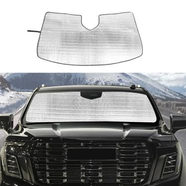 Imagem de CheroCar Para-brisa compatível com GMC-Yukon 2024 2025 para-sol janela frontal viseira dobrável acessórios interiores folha de alumínio