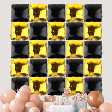 Imagem de 25pcs Square Foil Balloons Wall Kit, Double Sided Square Balloon Backdrop for Wedding Birthday Party Anniversary Bridal Shower Tunnel Arch Decoration (Black & Gold)