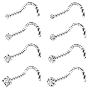 Imagem de Ruifan Anéis de nariz de titânio sólido 22G joia transparente CZ piercing de nariz parafuso hipoalergênico piercing de narina para mulheres 1,5 mm 2 mm 2,5 mm 3 mm 8 peças