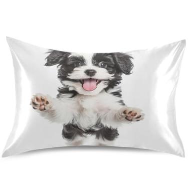 Imagem de Happy Black White Havanese Puppy Fronha de cetim padrão Queen King fronhas estampadas almofadas refrescantes capas de presentes modernos roupa de cama, tamanho Queen, 76,2 cm x 50,8 cm
