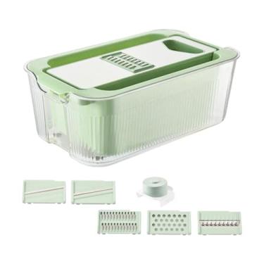 Imagem de Ioensy Fatiador Mandoline, Fatiador Julienne para de Vegetais, Cortador de Frutas em aço Inoxidável, Utensílio de Cozinha Multiuso com Recipiente, Verde com 6 Lâminas