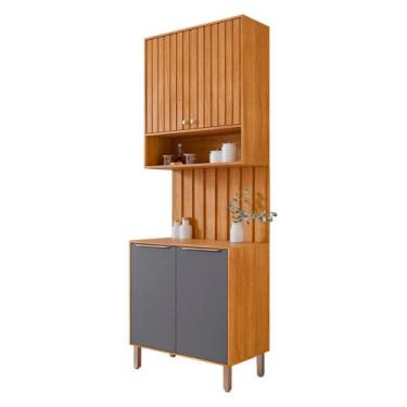 Imagem de Armário Aéreo com Balcão e Painel Ripado Divina 80cm 4 Porta - Loja Do