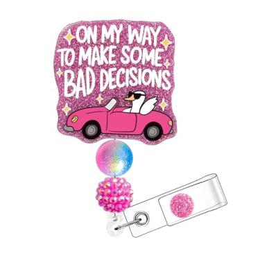 Imagem de Horee Carretel de crachá retrátil com clipe jacaré, porta-cartão de identificação de enfermeira de acrílico com glitter, design engraçado brilhante (ganso rosa choque)