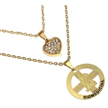 Imagem de Colar Duplo Minha Profissão Biomedicina Folheado 18k - Milena Folheado