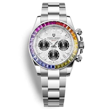 Imagem de Pagani Design PD1644 Relógio cronógrafo de quartzo masculino movimento VK63, cristal de safira, bisel arco-íris, aço inoxidável, 100 m resistente à água relógio de pulso esportivo, PD-1644