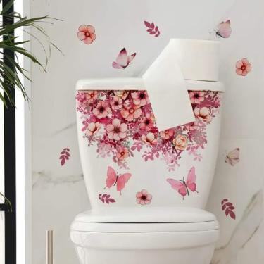 Imagem de Adesivo De Vaso Sanitário Floral Rosa - Lojinha Da Luc Adesivos