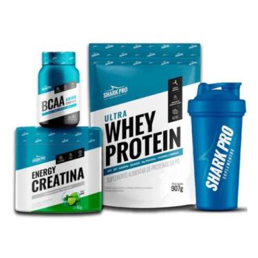 Imagem de Combo kit shark pro whey protein leite + creatina + bcaa + brinde pouc