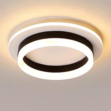 Imagem de CANEOE Luminária De Teto Redonda Moderna Led Embutida, 24 W, Preta, Para Corredor Pequeno, Sala Jantar, Quarto, Cozinha, Banheiro, Iluminação Entrada (Branco Quente, 3000 K)