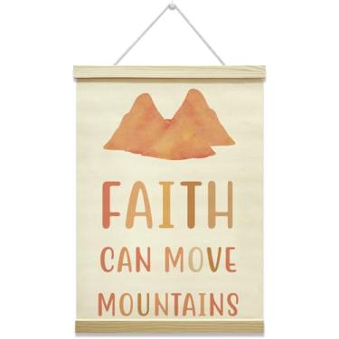 Imagem de oayGnay Boho Christian Nursery Poster Hanger, Faith Can Move Mountains, arte de parede, pôster de tela com moldura de madeira, decoração de parede para sala de aula pré-escolar, 30 x 40 cm -64 cm