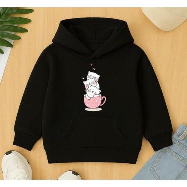 Imagem de Canguru Moletom Infantil Feminino Estampa Gatinho na Xicara Fofo Delic