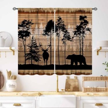 Imagem de Cortinas de cabana florestal de fazenda, cortinas rústicas de madeira rústica, pequenas, curtas, cafeterias, cozinha, cozinha, urso, veado, vintage, cabana, quarto, sala de estar, banheiro