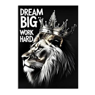 Imagem de Tela inspiradora arte de parede animal pôster motivacional coroa leão abstrato preto branco inspirador presentes para homens afirmações positivas imagem 100 x 70 cm (39 x 28 polegadas) pôster