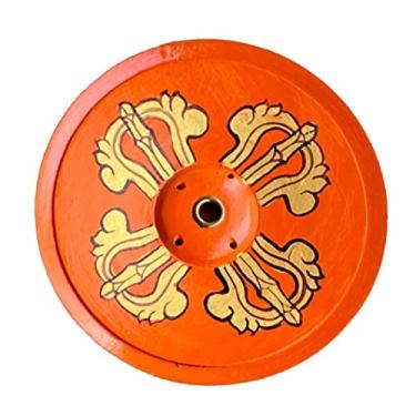 Imagem de Aroma Valley Suporte de incenso de madeira Dorje (Vajra) Design | Queimador de incenso de madeira ecológico pintado à mão | Presente de inauguração de casa | Suporte para 4 palitos regulares e 1 tibetanos