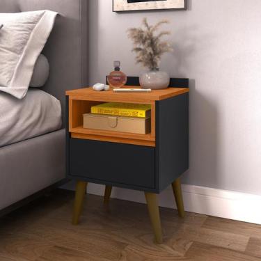 Imagem de Mesa De Cabeceira Retro Quarto Nicho Pés Anti umidade Palito 1 Gaveta 