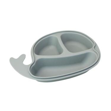 Imagem de Prato Infantil Baleia com Divisória Cinza Clingo