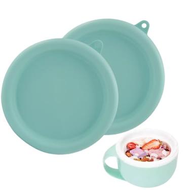 Imagem de Waziaqoc Pacote com 2 tampas de silicone sem BPA para máquina de sorvete Dash My Mug, tampas reutilizáveis de 5,9 polegadas para freezer e lava-louças, acessórios de armazenamento de sorvete de grau