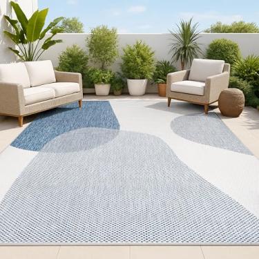 Imagem de JONATHAN Y TSN306B-3 Zia Moderno Geométrico Formas Orgânicas Creme/Azul Marinho 0,9 m x 1,5 m Tapete de área interna/externa, adequado para animais de estimação, não derrama, resistente a manchas