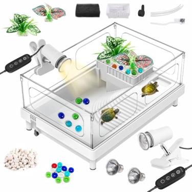 Imagem de GOZILLA Tanque de tartaruga pequeno com lâmpada de réptil, aquário de acrílico, kit inicial de tanque de tartaruga com áreas multifuncionais para tartaruga, caranguejo, lagostim, réptil pequeno