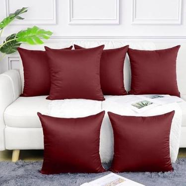 Imagem de capa almofada conjunto com 6 almofadas decorativas de peluche (cores sólidas) 45X45 cm sem enchimento capa para almofada (VINHO BORDÔ LISO)