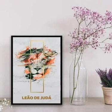 Imagem de Quadro Leão de Judá Aquarela 33x24cm - Madeira Branca - Quadros On-Lin