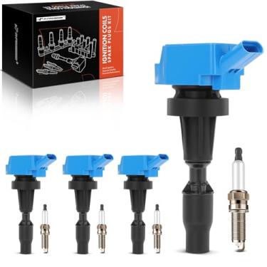 Imagem de A-Premium (azul) Conjunto de 8 bobinas de ignição e velas de ignição de irídio compatíveis com Hyundai Elantra 2017-2019, Elantra GT, Sonata, Tucson, Veloster, Kona & Kia Soul, Optima, Forte, Forte5