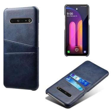 Imagem de Capas Compatível com LG V60,Caso de couro PU-Tampa de telefone a prova de choque com 2 slots de cartão,Proteção anti-impressão digital e anti-gota-Blue