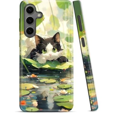 Imagem de ZISKGZO Capa Dual Guard para Samsung Galaxy S24 FE 5G, capa rígida de camada dupla + capa de silicone 2 em 1 - capa protetora para celular à prova de choque, gato fofo escondido