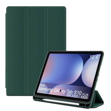 Imagem de Capa Tablet flip para Samsung Galaxy Tab S10+ SM-X820 SM-X826 NZAHZTO Smart pen 12.4 polegadas resistente aveludada compatimento caneta Case capinha Anti Impacto Suporte Pencil - Alamo (Verde)