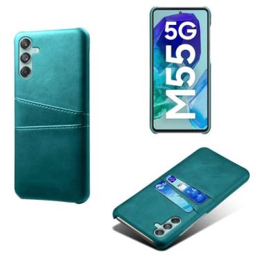 Imagem de Capas Compatível com Samsung Galaxy M55,Caso de couro PU-Tampa de telefone a prova de choque com 2 slots de cartão,Proteção anti-impressão digital e anti-gota-Green