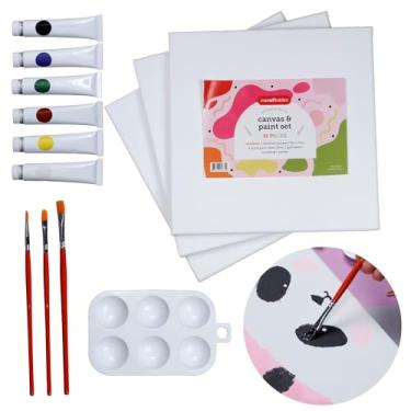 Imagem de Incraftables Conjunto de tela e tinta para adultos. Kit de pintura acrílica com 3 telas, 3 pincéis e 6 cores e paleta de acrílico. Kit de pintura em tela de arte para crianças. Kit de pintura premium