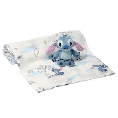 Imagem de Lambs & Ivy Disney Stitch Cobertor de musselina luxuoso e conjunto de presente de brinquedo de pelúcia