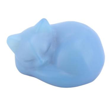 Imagem de Naroote Figura de Gato de Vidro Dormindo, Gato Portátil de Esculpido para o Escritório (Proteína azul)