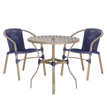 Imagem de 02 Cadeiras Floripa E Mesa Roma 80cm Fendi Trama Azul