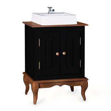 Imagem de Gabinete para Banheiro 2 Portas com Cuba Dália 3057 - Preto/Imbuia Glazer