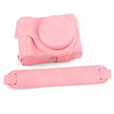 Imagem de MUZIRI KINOKOO Capa de câmera para câmera Canon Powershot V1 Vlog, capa protetora dermatoglifo de couro PU para Canon V1, estojo de transporte removível com alça de ombro ajustável - rosa