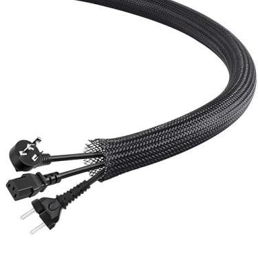 Imagem de Manga de fio trançado expansível PET de 25 m para TV, computador, home theater, automotivo, industrial doméstico, fios elétricos, produtos químicos, protege o gato de cabos mastigáveis, preto