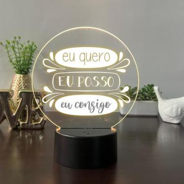 Imagem de Luminaria em acrilico infantil de led com frase eu quero, eu posso, eu